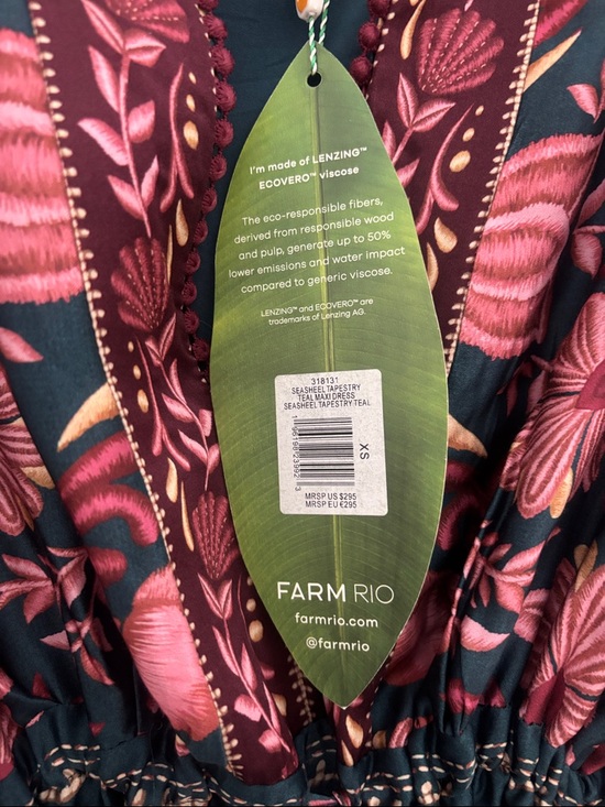 NWT FARM Rio Teal and Pink Floral Midi Dress - Picture 2 of 10